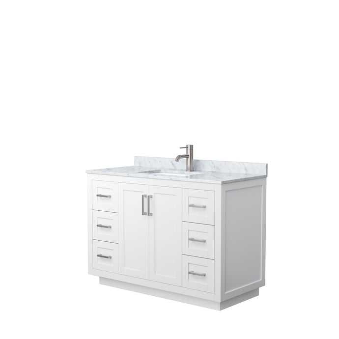 Wyndham Collection WCF292948SWHCMUNSMXX Miranda 48 Inch Single Bathroom Vanity in White, White Carrara Marble Countertop, Undermount Square Sink, Brushed Nickel Trim