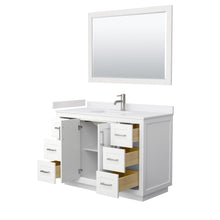 Load image into Gallery viewer, Wyndham Collection WCF292948SWHWCUNSM46 Miranda 48 Inch Single Bathroom Vanity in White, White Cultured Marble Countertop, Undermount Square Sink, Brushed Nickel Trim, 46 Inch Mirror