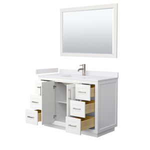 Wyndham Collection WCF292948SWHWCUNSM46 Miranda 48 Inch Single Bathroom Vanity in White, White Cultured Marble Countertop, Undermount Square Sink, Brushed Nickel Trim, 46 Inch Mirror