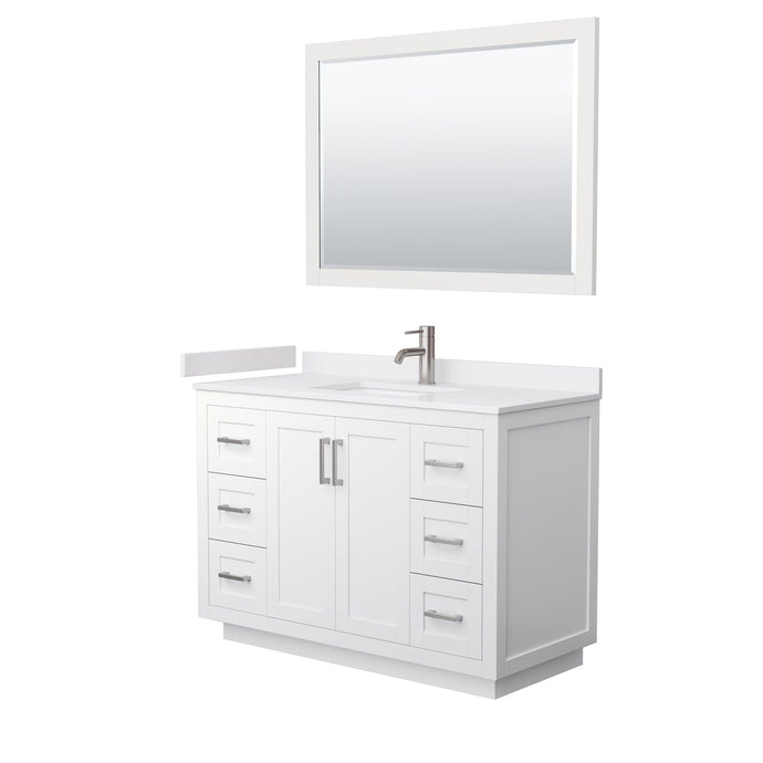 Wyndham Collection WCF292948SWHWCUNSM46 Miranda 48 Inch Single Bathroom Vanity in White, White Cultured Marble Countertop, Undermount Square Sink, Brushed Nickel Trim, 46 Inch Mirror