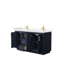 Load image into Gallery viewer, Wyndham Collection WCF292960DBLC2UNSMXX Miranda 60 Inch Double Bathroom Vanity in Dark Blue, Light-Vein Carrara Cultured Marble Countertop, Undermount Square Sinks, Brushed Gold Trim