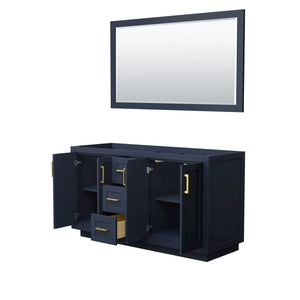 Wyndham Collection WCF292960DBLCXSXXM58 Miranda 60 Inch Double Bathroom Vanity in Dark Blue, No Countertop, No Sink, Brushed Gold Trim, 58 Inch Mirror