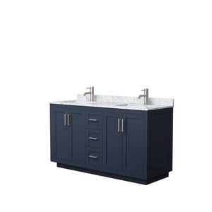 Wyndham Collection WCF292960DBNCMUNSMXX Miranda 60 Inch Double Bathroom Vanity in Dark Blue, White Carrara Marble Countertop, Undermount Square Sinks, Brushed Nickel Trim