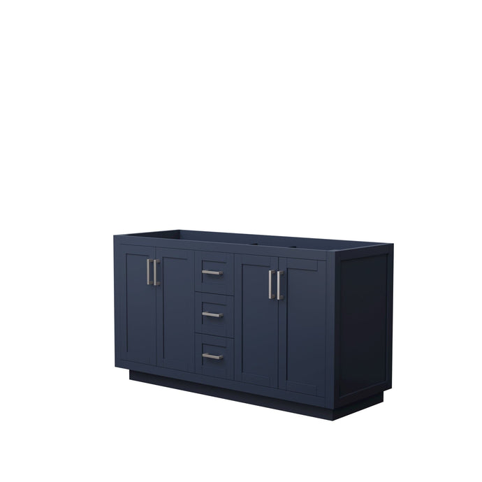 Wyndham Collection WCF292960DBNCXSXXMXX Miranda 60 Inch Double Bathroom Vanity in Dark Blue, No Countertop, No Sink, Brushed Nickel Trim