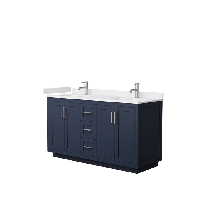 Wyndham Collection WCF292960DBNWCUNSMXX Miranda 60 Inch Double Bathroom Vanity in Dark Blue, White Cultured Marble Countertop, Undermount Square Sinks, Brushed Nickel Trim