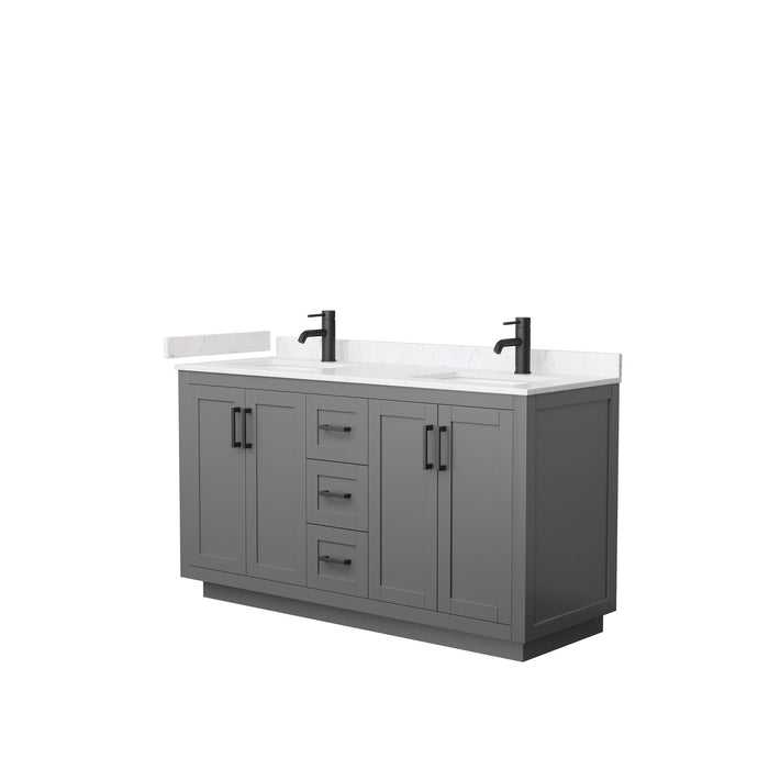 Wyndham Collection WCF292960DGBC2UNSMXX Miranda 60 Inch Double Bathroom Vanity in Dark Gray, Light-Vein Carrara Cultured Marble Countertop, Undermount Square Sinks, Matte Black Trim