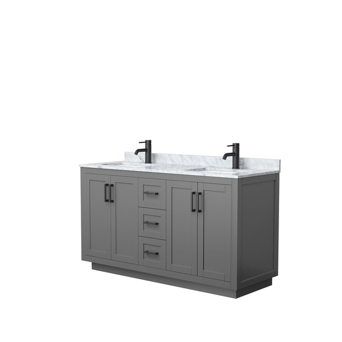 Wyndham Collection WCF292960DGBCMUNSMXX Miranda 60 Inch Double Bathroom Vanity in Dark Gray, White Carrara Marble Countertop, Undermount Square Sinks, Matte Black Trim