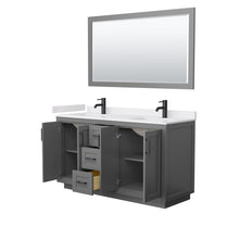 Load image into Gallery viewer, Wyndham Collection WCF292960DGBWCUNSM58 Miranda 60 Inch Double Bathroom Vanity in Dark Gray, White Cultured Marble Countertop, Undermount Square Sinks, Matte Black Trim, 58 Inch Mirror