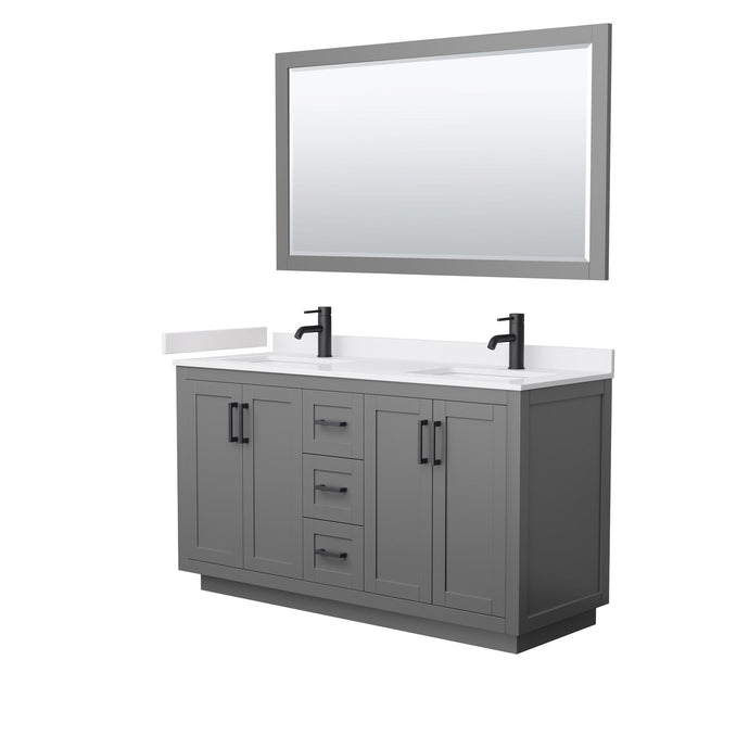 Wyndham Collection WCF292960DGBWCUNSM58 Miranda 60 Inch Double Bathroom Vanity in Dark Gray, White Cultured Marble Countertop, Undermount Square Sinks, Matte Black Trim, 58 Inch Mirror