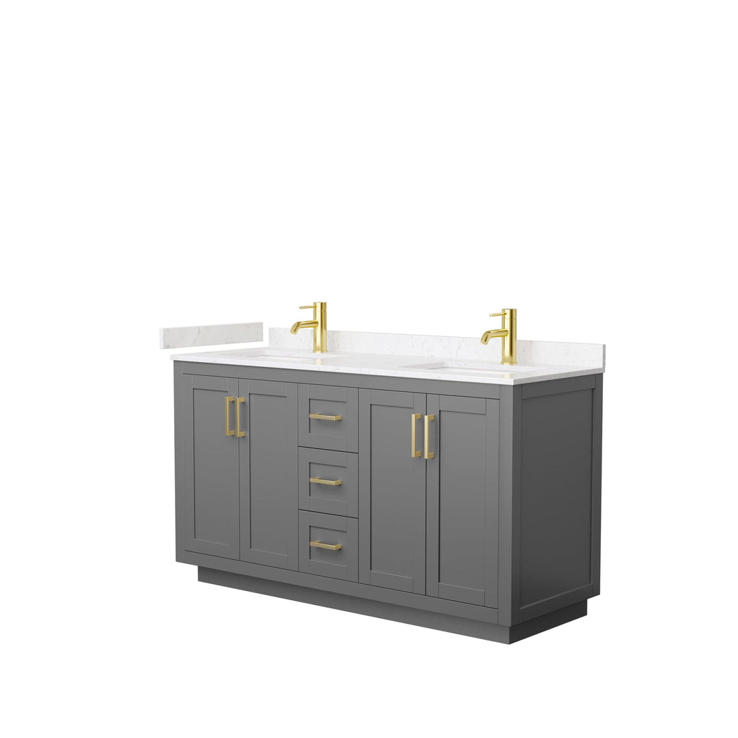Wyndham Collection WCF292960DGGC2UNSMXX Miranda 60 Inch Double Bathroom Vanity in Dark Gray, Light-Vein Carrara Cultured Marble Countertop, Undermount Square Sinks, Brushed Gold Trim