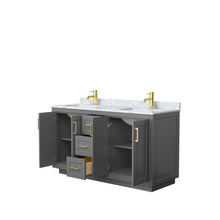 Load image into Gallery viewer, Wyndham Collection WCF292960DGGCMUNSMXX Miranda 60 Inch Double Bathroom Vanity in Dark Gray, White Carrara Marble Countertop, Undermount Square Sinks, Brushed Gold Trim
