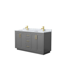 Load image into Gallery viewer, Wyndham Collection WCF292960DGGCMUNSMXX Miranda 60 Inch Double Bathroom Vanity in Dark Gray, White Carrara Marble Countertop, Undermount Square Sinks, Brushed Gold Trim