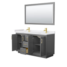 Load image into Gallery viewer, Wyndham Collection WCF292960DGGWCUNSM58 Miranda 60 Inch Double Bathroom Vanity in Dark Gray, White Cultured Marble Countertop, Undermount Square Sinks, Brushed Gold Trim, 58 Inch Mirror