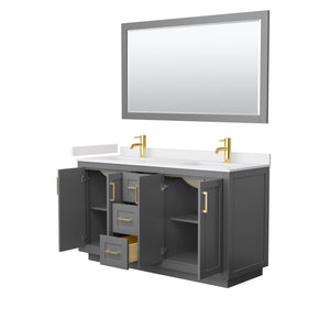 Wyndham Collection WCF292960DGGWCUNSM58 Miranda 60 Inch Double Bathroom Vanity in Dark Gray, White Cultured Marble Countertop, Undermount Square Sinks, Brushed Gold Trim, 58 Inch Mirror