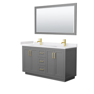 Wyndham Collection WCF292960DGGWCUNSM58 Miranda 60 Inch Double Bathroom Vanity in Dark Gray, White Cultured Marble Countertop, Undermount Square Sinks, Brushed Gold Trim, 58 Inch Mirror