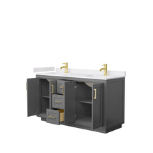 Load image into Gallery viewer, Wyndham Collection WCF292960DGGWCUNSMXX Miranda 60 Inch Double Bathroom Vanity in Dark Gray, White Cultured Marble Countertop, Undermount Square Sinks, Brushed Gold Trim