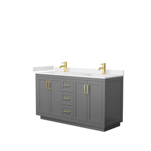 Wyndham Collection WCF292960DGGWCUNSMXX Miranda 60 Inch Double Bathroom Vanity in Dark Gray, White Cultured Marble Countertop, Undermount Square Sinks, Brushed Gold Trim