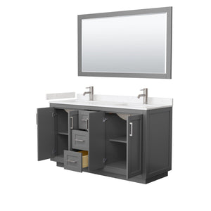 Wyndham Collection WCF292960DKGC2UNSM58 Miranda 60 Inch Double Bathroom Vanity in Dark Gray, Light-Vein Carrara Cultured Marble Countertop, Undermount Square Sinks, Brushed Nickel Trim, 58 Inch Mirror