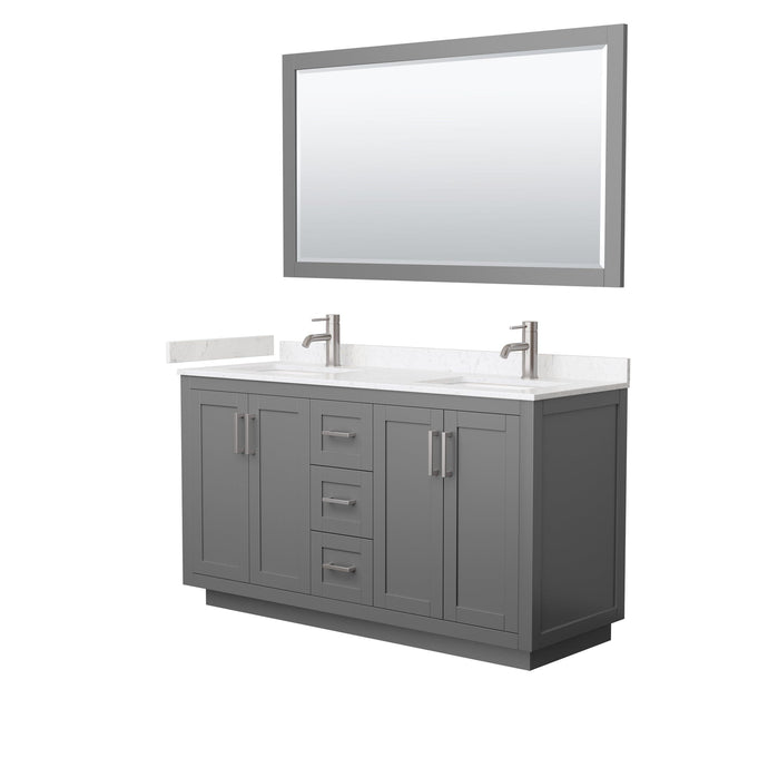 Wyndham Collection WCF292960DKGC2UNSM58 Miranda 60 Inch Double Bathroom Vanity in Dark Gray, Light-Vein Carrara Cultured Marble Countertop, Undermount Square Sinks, Brushed Nickel Trim, 58 Inch Mirror