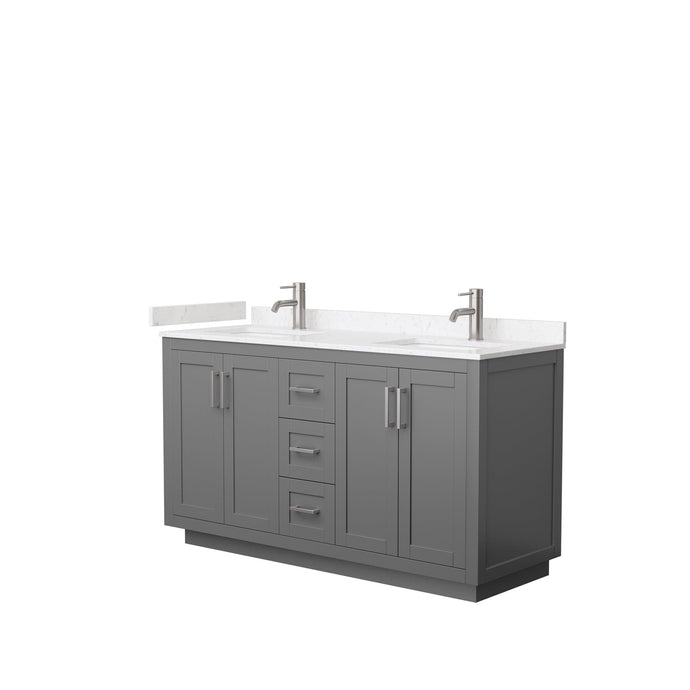 Wyndham Collection WCF292960DKGC2UNSMXX Miranda 60 Inch Double Bathroom Vanity in Dark Gray, Light-Vein Carrara Cultured Marble Countertop, Undermount Square Sinks, Brushed Nickel Trim