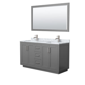 Wyndham Collection WCF292960DKGCMUNSM58 Miranda 60 Inch Double Bathroom Vanity in Dark Gray, White Carrara Marble Countertop, Undermount Square Sinks, Brushed Nickel Trim, 58 Inch Mirror