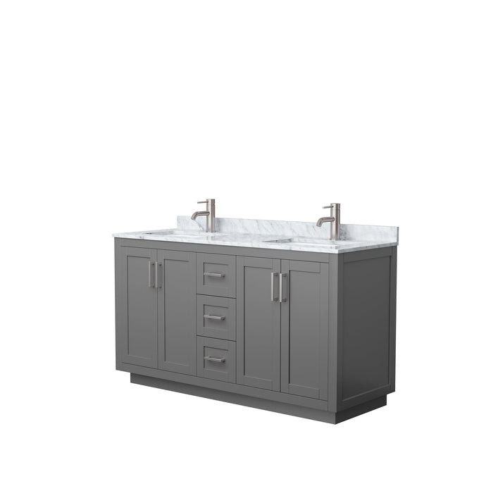 Wyndham Collection WCF292960DKGCMUNSMXX Miranda 60 Inch Double Bathroom Vanity in Dark Gray, White Carrara Marble Countertop, Undermount Square Sinks, Brushed Nickel Trim