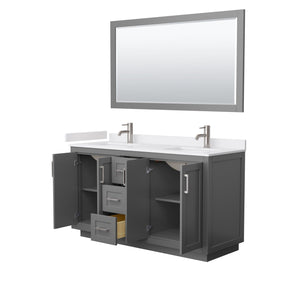 Wyndham Collection WCF292960DKGWCUNSM58 Miranda 60 Inch Double Bathroom Vanity in Dark Gray, White Cultured Marble Countertop, Undermount Square Sinks, Brushed Nickel Trim, 58 Inch Mirror