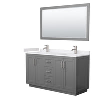 Load image into Gallery viewer, Wyndham Collection WCF292960DKGWCUNSM58 Miranda 60 Inch Double Bathroom Vanity in Dark Gray, White Cultured Marble Countertop, Undermount Square Sinks, Brushed Nickel Trim, 58 Inch Mirror