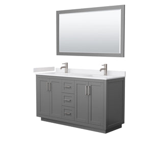 Wyndham Collection WCF292960DKGWCUNSM58 Miranda 60 Inch Double Bathroom Vanity in Dark Gray, White Cultured Marble Countertop, Undermount Square Sinks, Brushed Nickel Trim, 58 Inch Mirror