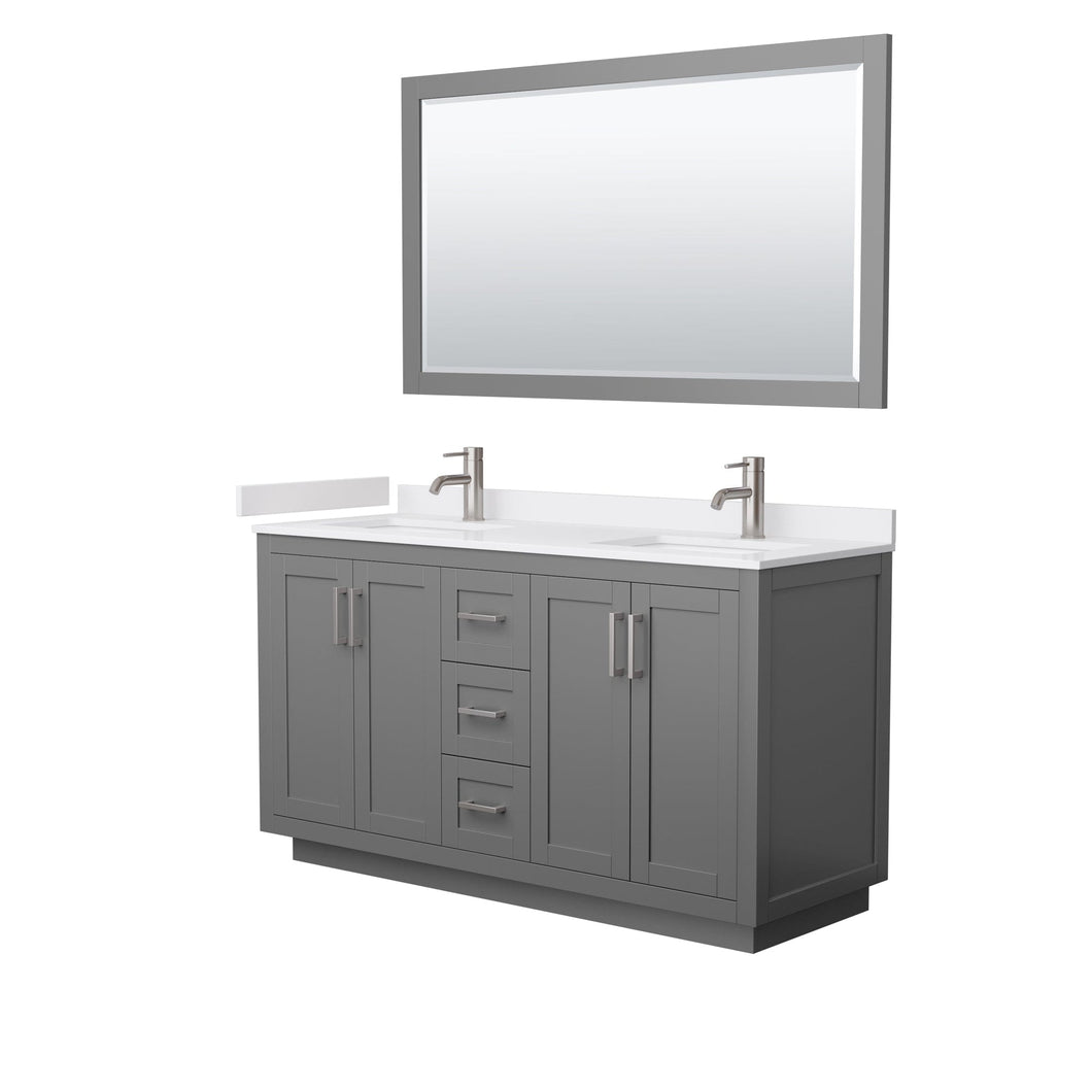 Wyndham Collection WCF292960DKGWCUNSM58 Miranda 60 Inch Double Bathroom Vanity in Dark Gray, White Cultured Marble Countertop, Undermount Square Sinks, Brushed Nickel Trim, 58 Inch Mirror