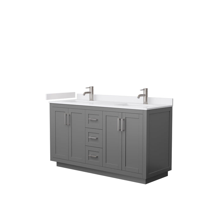 Wyndham Collection WCF292960DKGWCUNSMXX Miranda 60 Inch Double Bathroom Vanity in Dark Gray, White Cultured Marble Countertop, Undermount Square Sinks, Brushed Nickel Trim