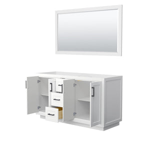 Wyndham Collection WCF292960DWBCXSXXM58 Miranda 60 Inch Double Bathroom Vanity in White, No Countertop, No Sink, Matte Black Trim, 58 Inch Mirror