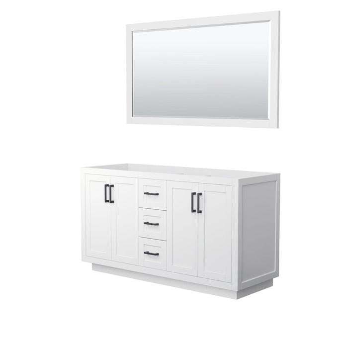 Wyndham Collection WCF292960DWBCXSXXM58 Miranda 60 Inch Double Bathroom Vanity in White, No Countertop, No Sink, Matte Black Trim, 58 Inch Mirror