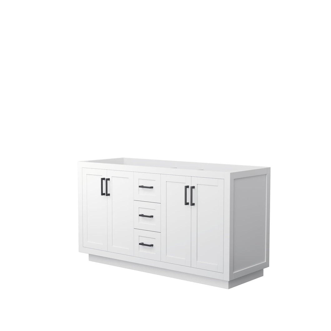 Wyndham Collection WCF292960DWBCXSXXMXX Miranda 60 Inch Double Bathroom Vanity in White, No Countertop, No Sink, Matte Black Trim