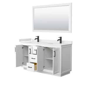 Wyndham Collection WCF292960DWBWCUNSM58 Miranda 60 Inch Double Bathroom Vanity in White, White Cultured Marble Countertop, Undermount Square Sinks, Matte Black Trim, 58 Inch Mirror