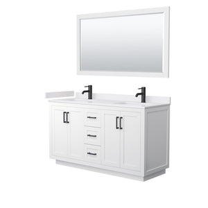 Wyndham Collection WCF292960DWBWCUNSM58 Miranda 60 Inch Double Bathroom Vanity in White, White Cultured Marble Countertop, Undermount Square Sinks, Matte Black Trim, 58 Inch Mirror