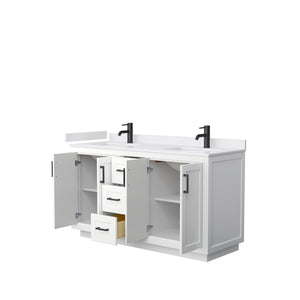 Wyndham Collection WCF292960DWBWCUNSMXX Miranda 60 Inch Double Bathroom Vanity in White, White Cultured Marble Countertop, Undermount Square Sinks, Matte Black Trim