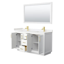 Load image into Gallery viewer, Wyndham Collection WCF292960DWGC2UNSM58 Miranda 60 Inch Double Bathroom Vanity in White, Light-Vein Carrara Cultured Marble Countertop, Undermount Square Sinks, Brushed Gold Trim, 58 Inch Mirror