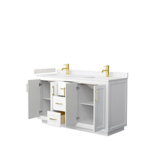 Load image into Gallery viewer, Wyndham Collection WCF292960DWGC2UNSMXX Miranda 60 Inch Double Bathroom Vanity in White, Light-Vein Carrara Cultured Marble Countertop, Undermount Square Sinks, Brushed Gold Trim