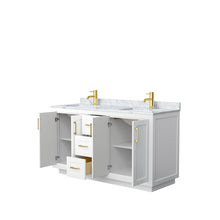 Load image into Gallery viewer, Wyndham Collection WCF292960DWGCMUNSMXX Miranda 60 Inch Double Bathroom Vanity in White, White Carrara Marble Countertop, Undermount Square Sinks, Brushed Gold Trim