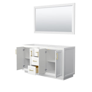 Wyndham Collection WCF292960DWGCXSXXM58 Miranda 60 Inch Double Bathroom Vanity in White, No Countertop, No Sink, Brushed Gold Trim, 58 Inch Mirror