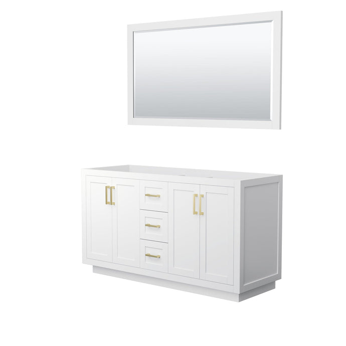 Wyndham Collection WCF292960DWGCXSXXM58 Miranda 60 Inch Double Bathroom Vanity in White, No Countertop, No Sink, Brushed Gold Trim, 58 Inch Mirror