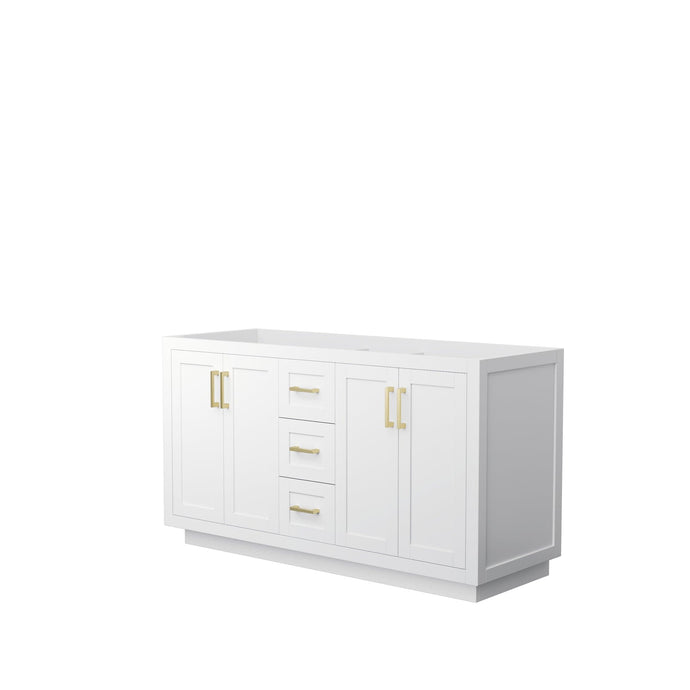 Wyndham Collection WCF292960DWGCXSXXMXX Miranda 60 Inch Double Bathroom Vanity in White, No Countertop, No Sink, Brushed Gold Trim