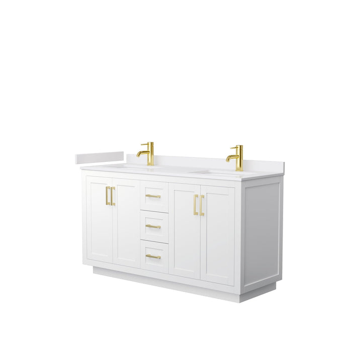 Wyndham Collection WCF292960DWGWCUNSMXX Miranda 60 Inch Double Bathroom Vanity in White, White Cultured Marble Countertop, Undermount Square Sinks, Brushed Gold Trim