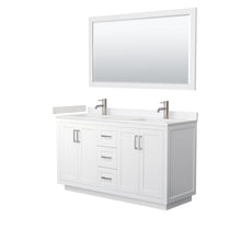 Load image into Gallery viewer, Wyndham Collection WCF292960DWHC2UNSM58 Miranda 60 Inch Double Bathroom Vanity in White, Light-Vein Carrara Cultured Marble Countertop, Undermount Square Sinks, Brushed Nickel Trim, 58 Inch Mirror