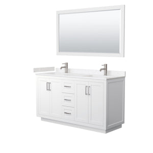 Wyndham Collection WCF292960DWHC2UNSM58 Miranda 60 Inch Double Bathroom Vanity in White, Light-Vein Carrara Cultured Marble Countertop, Undermount Square Sinks, Brushed Nickel Trim, 58 Inch Mirror