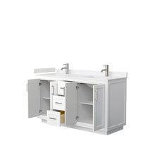 Load image into Gallery viewer, Wyndham Collection WCF292960DWHC2UNSMXX Miranda 60 Inch Double Bathroom Vanity in White, Light-Vein Carrara Cultured Marble Countertop, Undermount Square Sinks, Brushed Nickel Trim