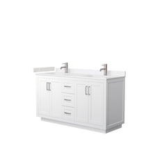 Load image into Gallery viewer, Wyndham Collection WCF292960DWHC2UNSMXX Miranda 60 Inch Double Bathroom Vanity in White, Light-Vein Carrara Cultured Marble Countertop, Undermount Square Sinks, Brushed Nickel Trim