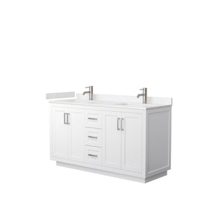 Wyndham Collection WCF292960DWHC2UNSMXX Miranda 60 Inch Double Bathroom Vanity in White, Light-Vein Carrara Cultured Marble Countertop, Undermount Square Sinks, Brushed Nickel Trim