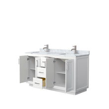 Load image into Gallery viewer, Wyndham Collection WCF292960DWHCMUNSMXX Miranda 60 Inch Double Bathroom Vanity in White, White Carrara Marble Countertop, Undermount Square Sinks, Brushed Nickel Trim